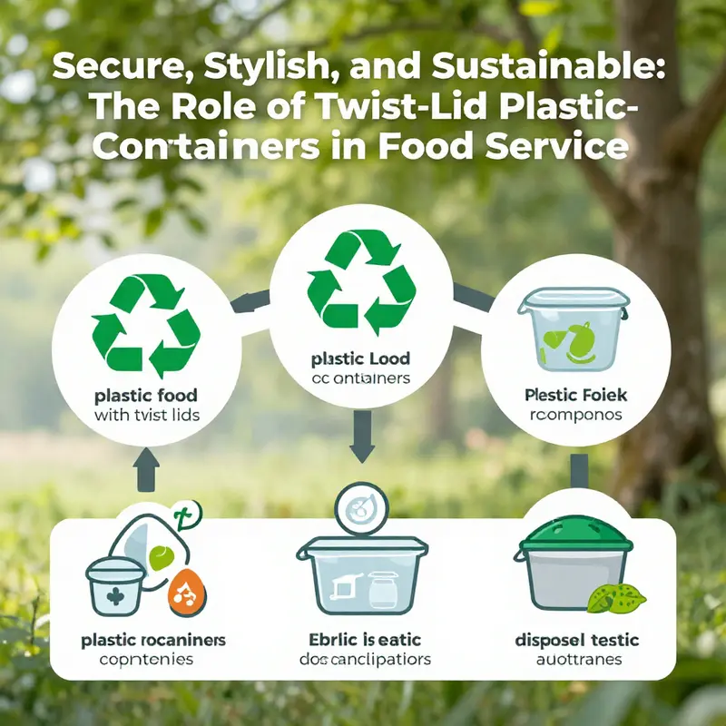 Different types of plastic food containers with twist lids, showcasing materials used in food service.