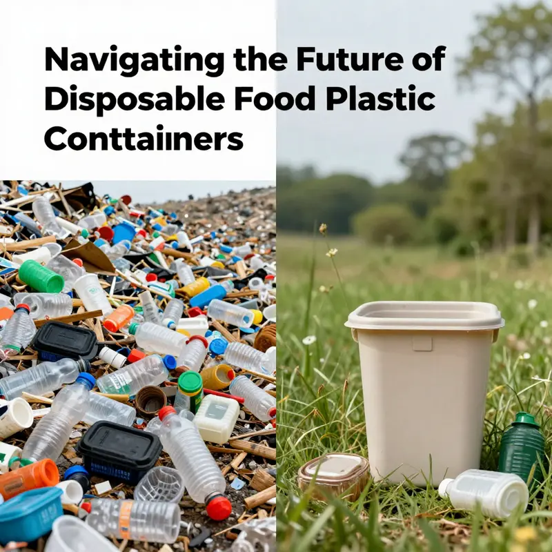 Comparative effects of disposable food plastic containers on the environment, highlighting pollution and sustainable alternatives.