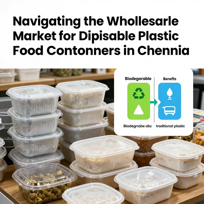 A bustling Chennai market illustrating the diversity of disposable plastic food containers available for wholesale.