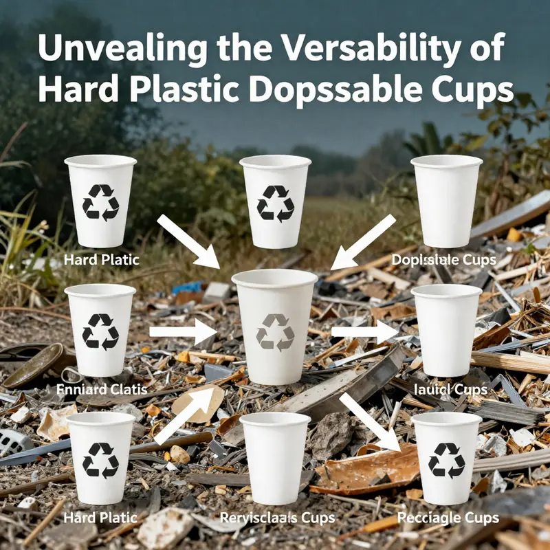 An assortment of hard plastic disposable cups showcasing their diverse sizes and durability in a contemporary café environment.