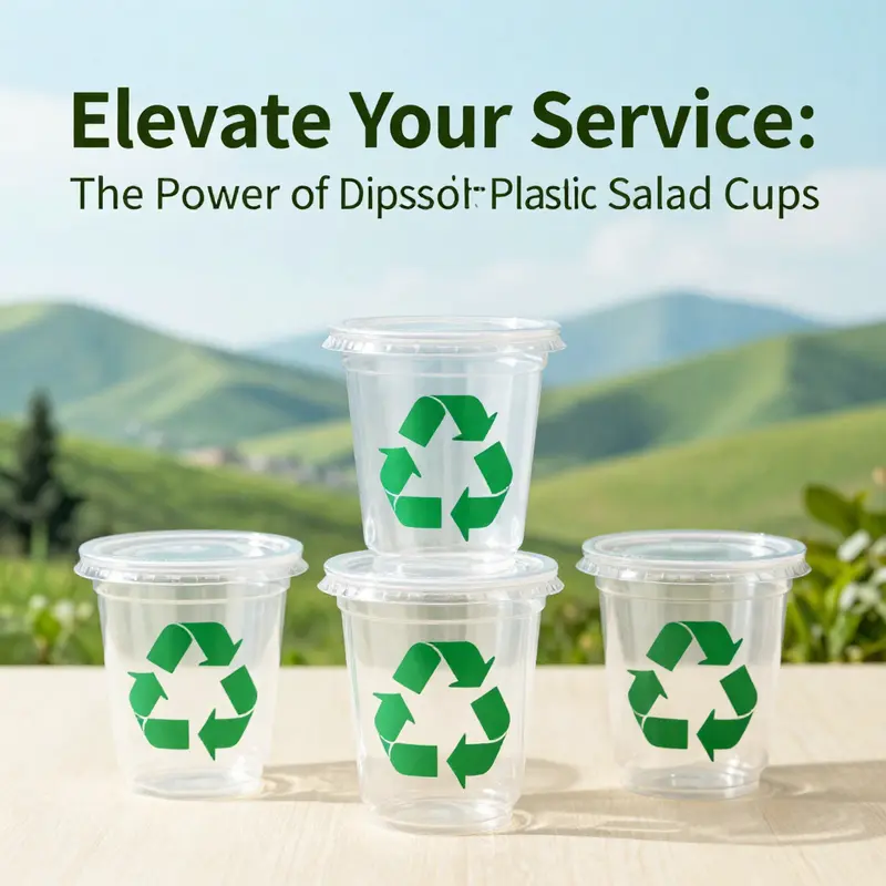 Showcasing the variety of sizes and designs of disposable plastic salad cups.