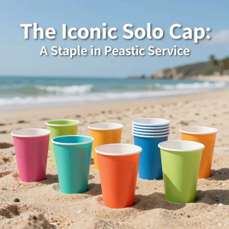 Solo cups abandoned on a beach, representing the environmental challenges posed by single-use plastics.