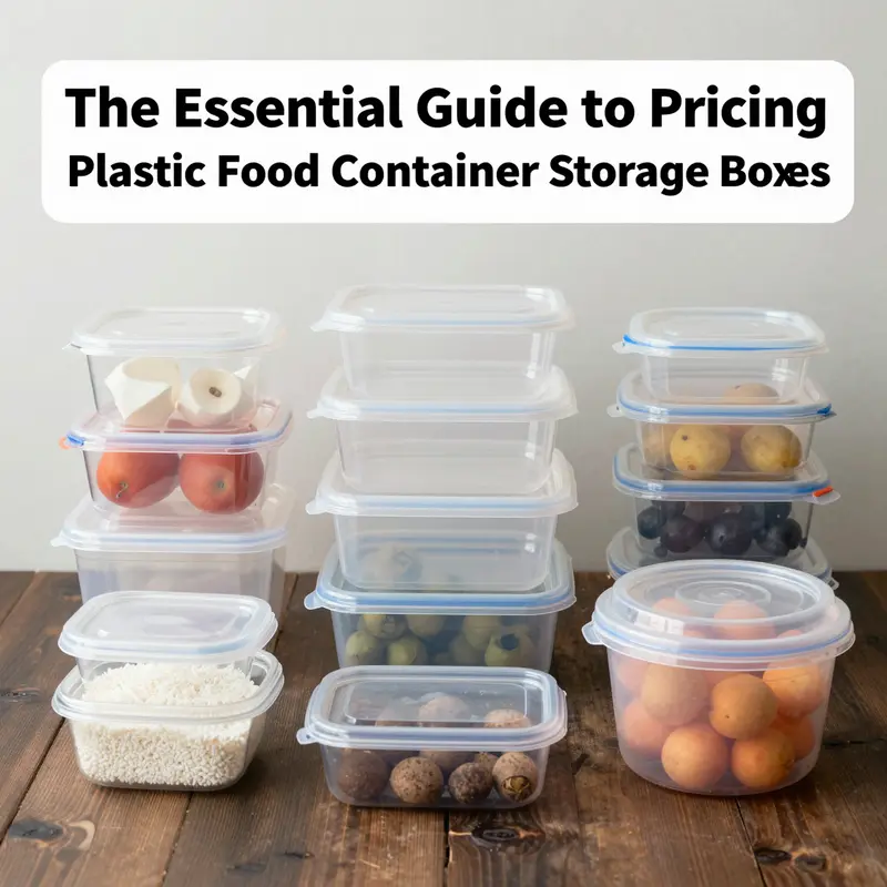 An infographic illustrating the pricing structure of plastic food container storage boxes.