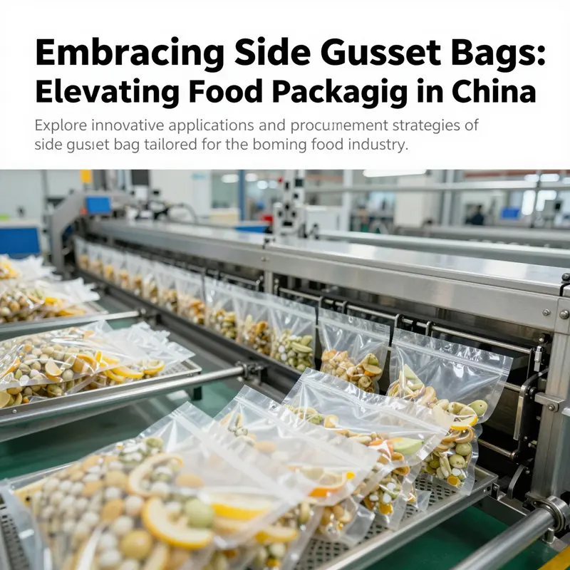 A large factory scene depicting the production of side gusset bags, emphasizing modern manufacturing processes.