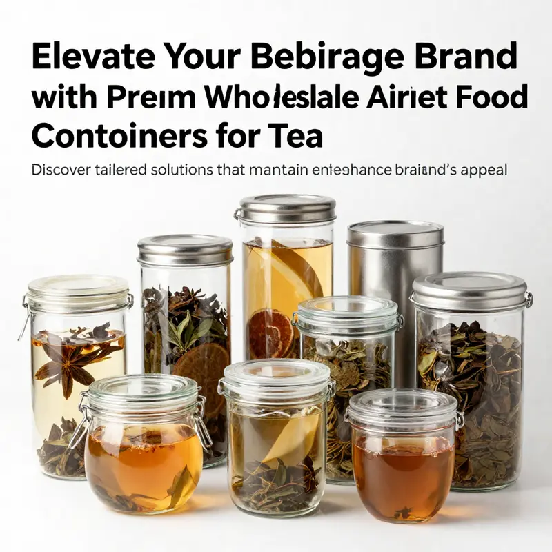 An assortment of airtight containers for tea storage, including glass jars, metal canisters, and plastic options, showcasing quality and variety.