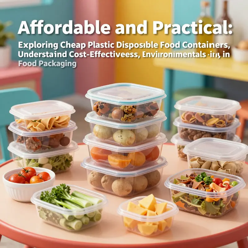 A diverse assortment of colorful cheap plastic disposable food containers filled with delicious foods.
