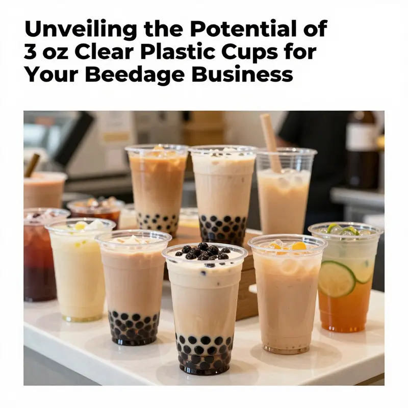 Clear plastic cups displayed in a vibrant beverage shop, highlighting their versatility.