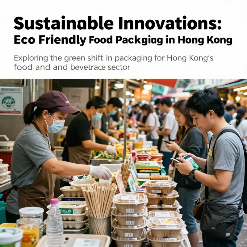 A Hong Kong market filled with vendors using eco friendly food packaging, highlighting the city's shift towards sustainability.