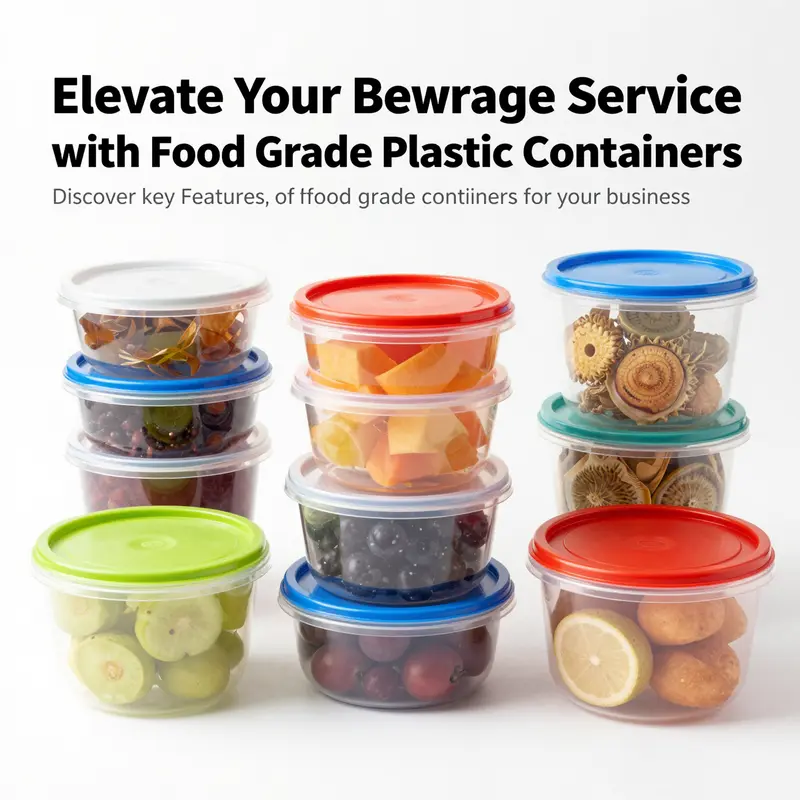 A vivid display of food-grade plastic containers with lids, showcasing different sizes and colors for diverse food applications.