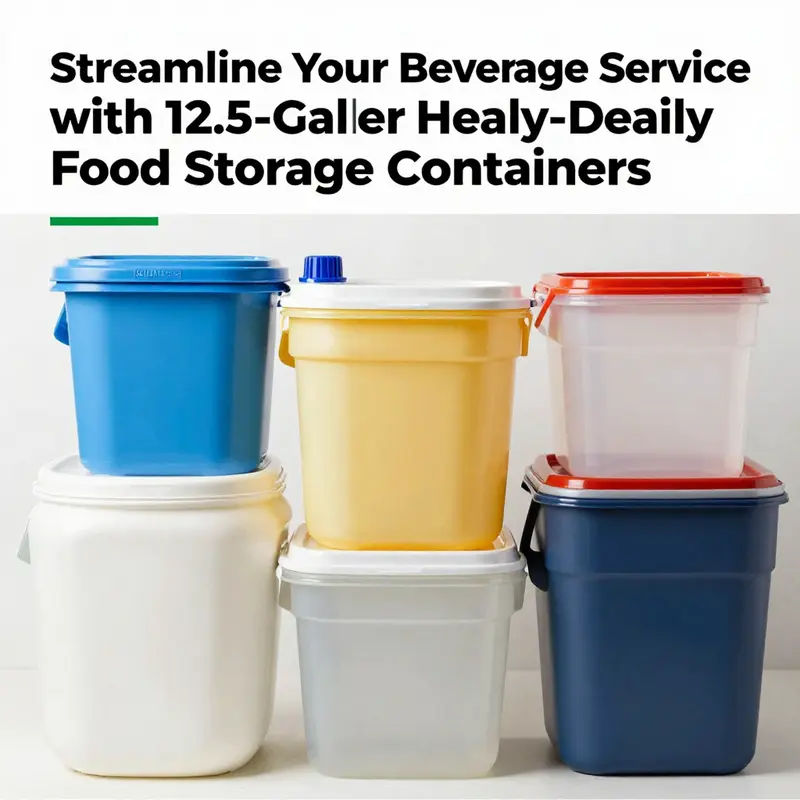 Multiple heavy-duty plastic food storage containers displaying different colors and features.