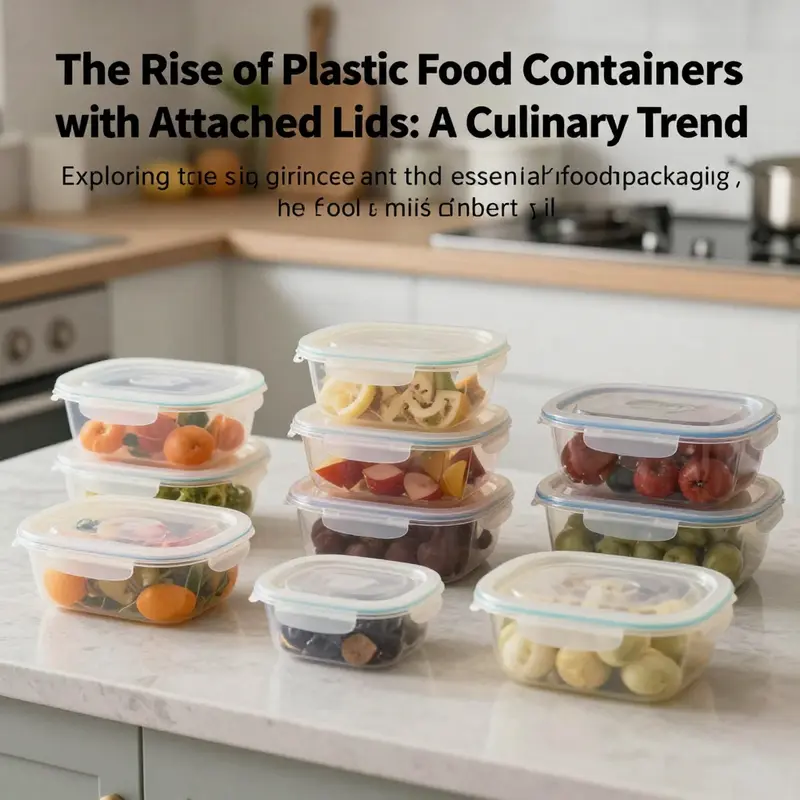 An assortment of plastic food containers with attached lids, highlighting their design and functional use in culinary practices.