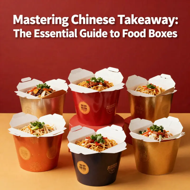 An artistic presentation of various Chinese takeaway food boxes, highlighting their diversity in design and function.