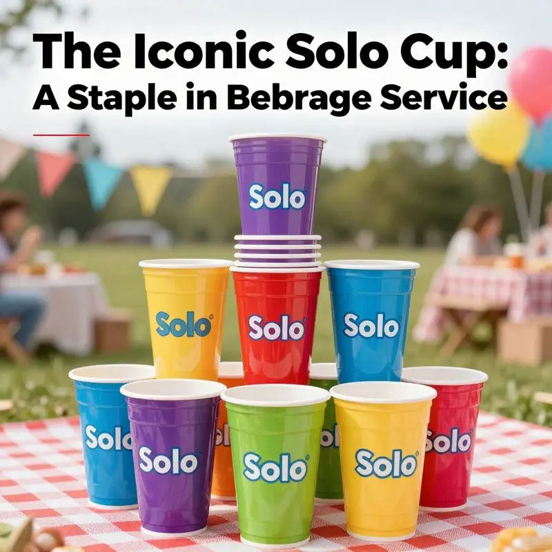 A stack of colorful Solo cups set against a cheerful party background, representing their popularity in social gatherings.