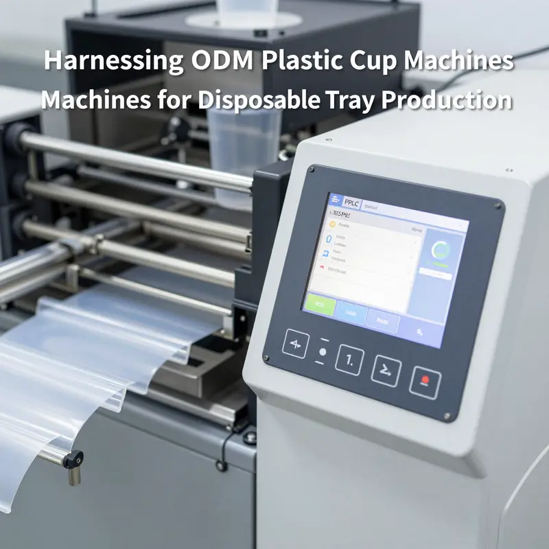 A modern thermoforming machine specifically engineered for producing disposable trays and containers in a commercial manufacturing environment.