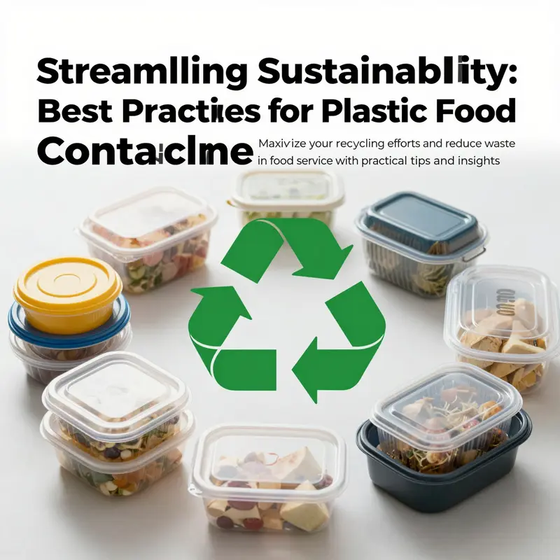 An eco-friendly graphic representing the recycling journey of plastic food containers in the food service sector.