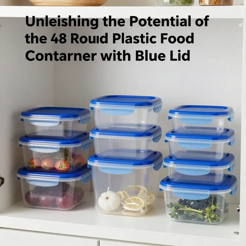 An organized display of 48 oz round plastic food storage containers demonstrating their role in efficient food management.