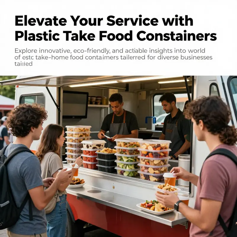A vibrant food truck serving a crowd of happy customers with colorful plastic take-home containers filled with food, illustrating the busy food service environment.