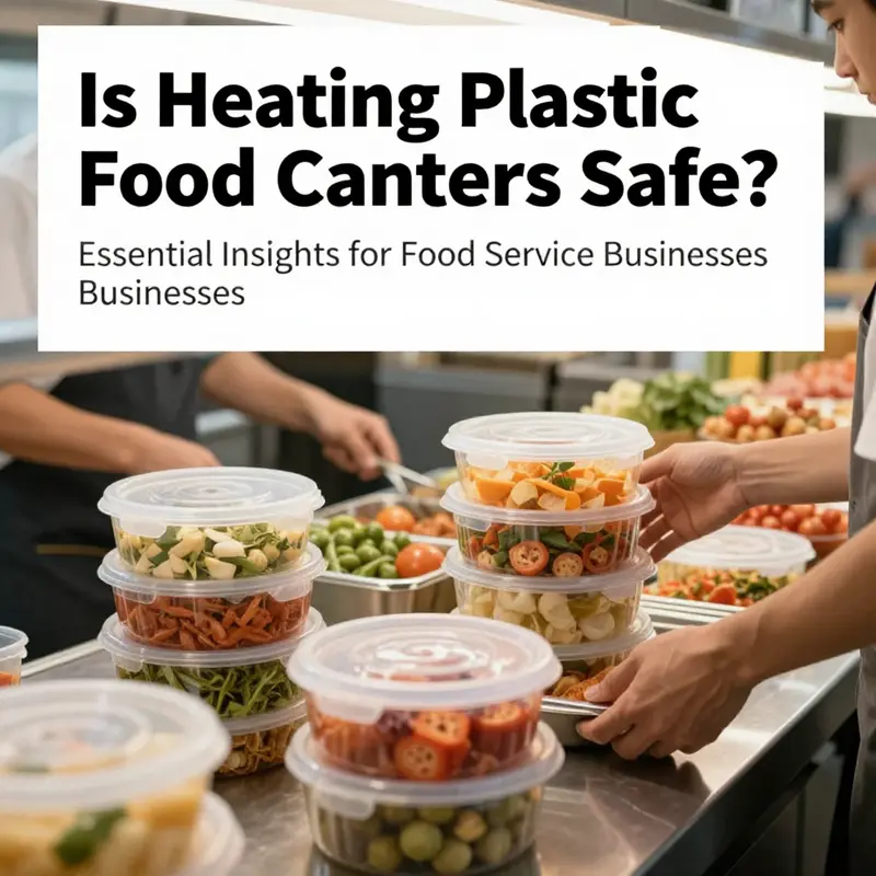 An image depicting a food service establishment with staff using safe food containers and ensuring food safety.
