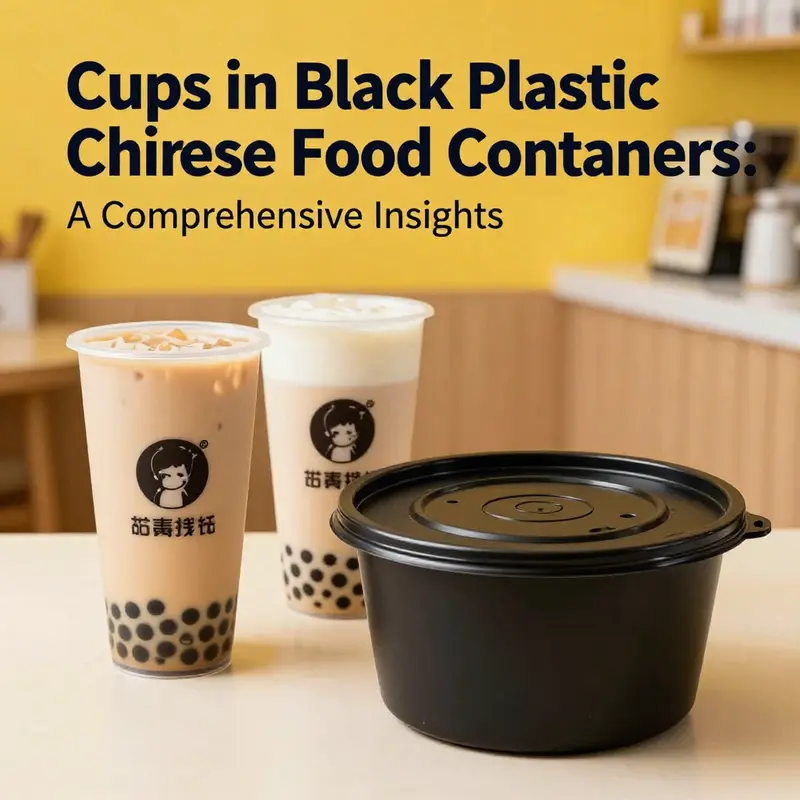 Detailed specifications of black plastic Chinese food containers highlighting their size and characteristics.