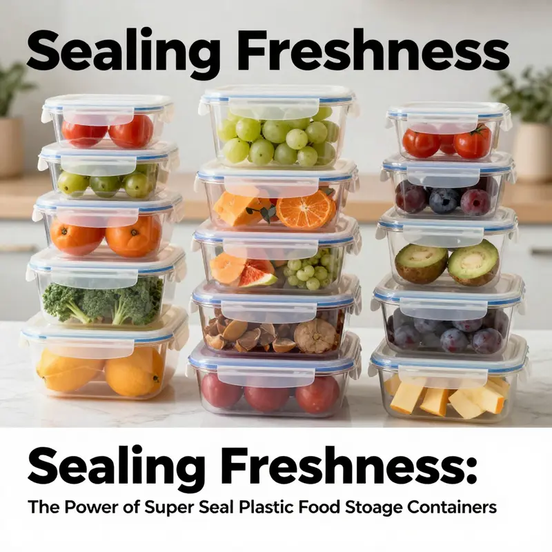 Assortment of Super Seal food storage containers brimming with fresh food items.