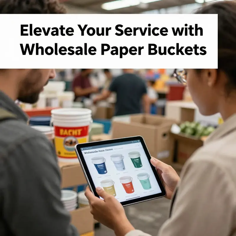 A colorful display of wholesale paper buckets, illustrating diversity for different food service needs.