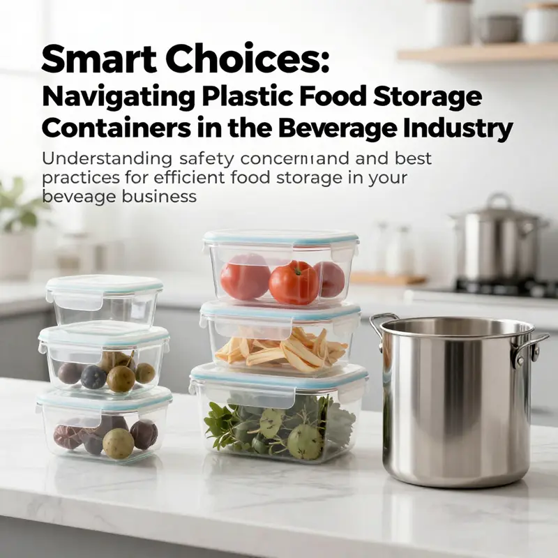 An image depicting a well-organized kitchen with various food storage solutions including plastic, glass, and stainless steel containers.