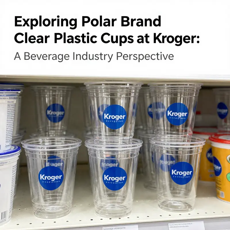 A variety of 10oz clear plastic cups available at Kroger for beverage services.