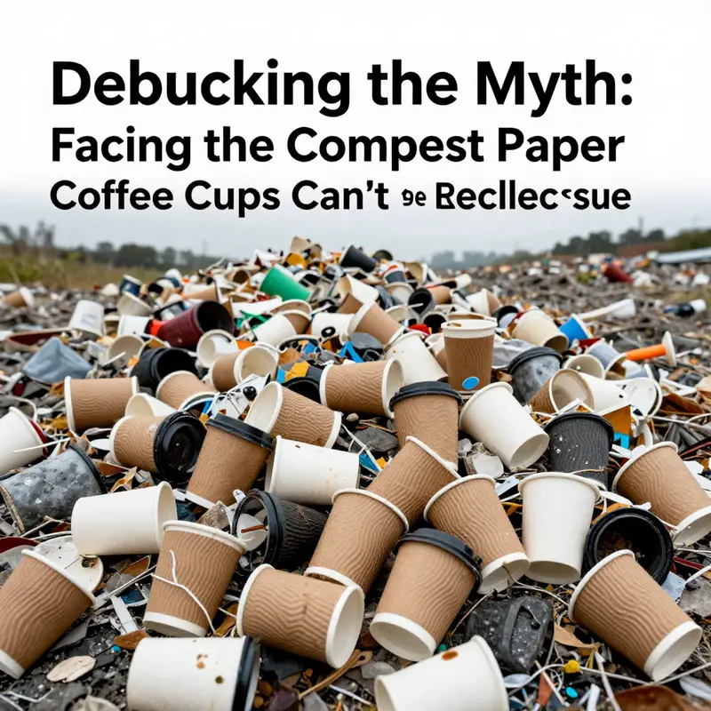 An illustration of the confusion surrounding the disposal methods for compost paper coffee cups.