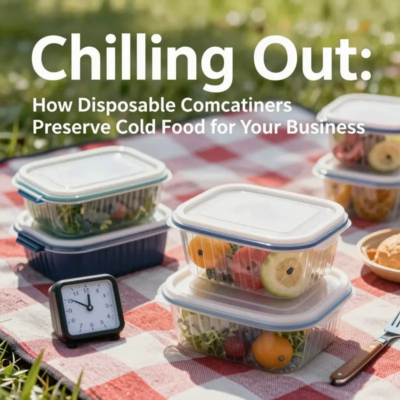 An array of eco-friendly disposable containers that showcase sustainable packaging options for cold food and beverages.