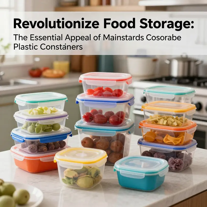 Various sizes and colors of Mainstays plastic food storage containers displayed in a kitchen, illustrating their practicality for food storage.