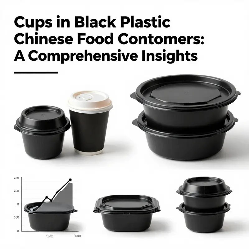 Detailed specifications of black plastic Chinese food containers highlighting their size and characteristics.
