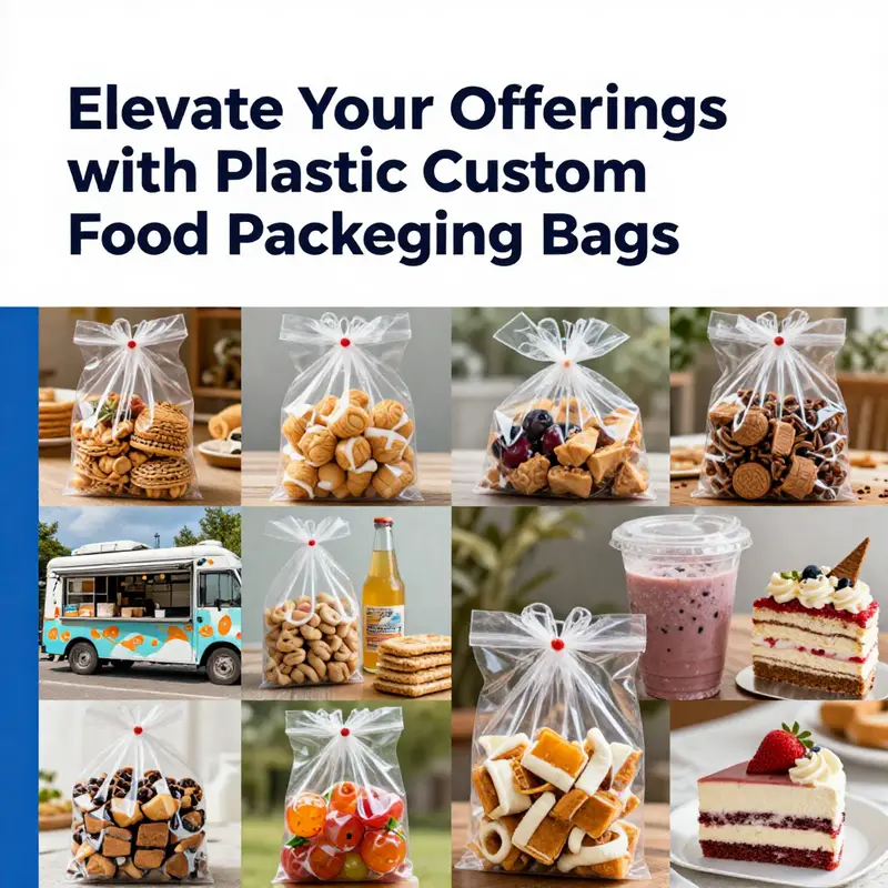 An assortment of customized plastic food packaging bags reflecting diverse design options.