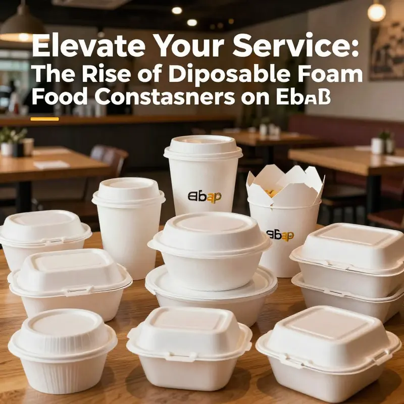A diverse selection of disposable foam food containers showcasing their popularity on eBay for food service professionals.