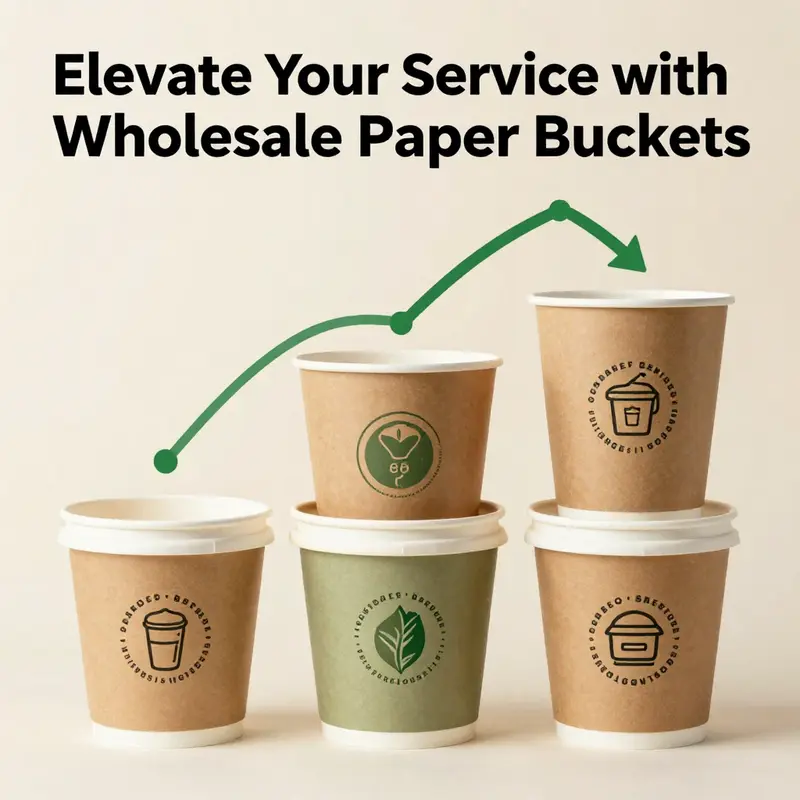 A colorful display of wholesale paper buckets, illustrating diversity for different food service needs.