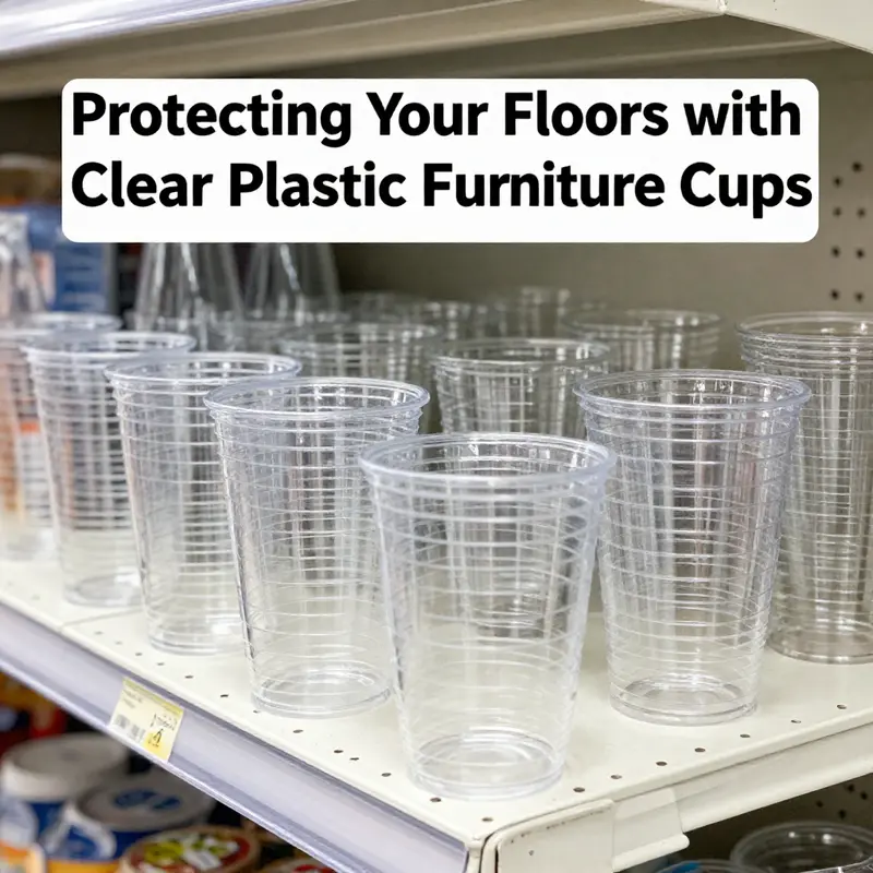 Clear plastic furniture cups in action, protecting floors from scratches in a modern cafe.
