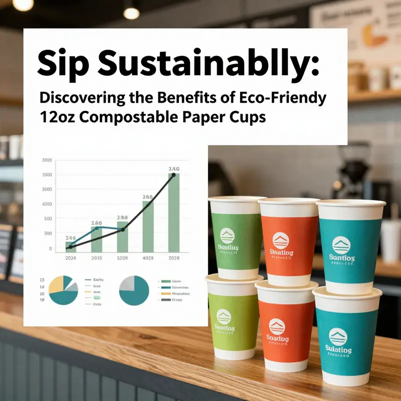 Eco-friendly 12oz compostable paper cups showcasing sustainable design.