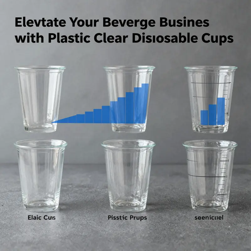 Different types of plastic clear disposable cups made from PP and PLA, showcasing their characteristics.