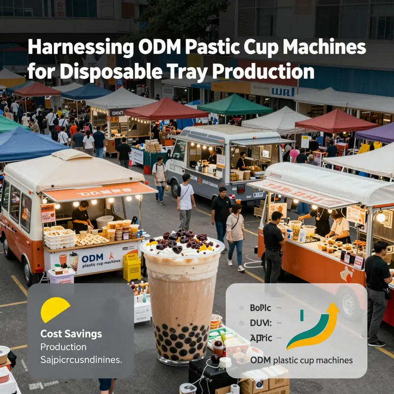 A modern thermoforming machine specifically engineered for producing disposable trays and containers in a commercial manufacturing environment.