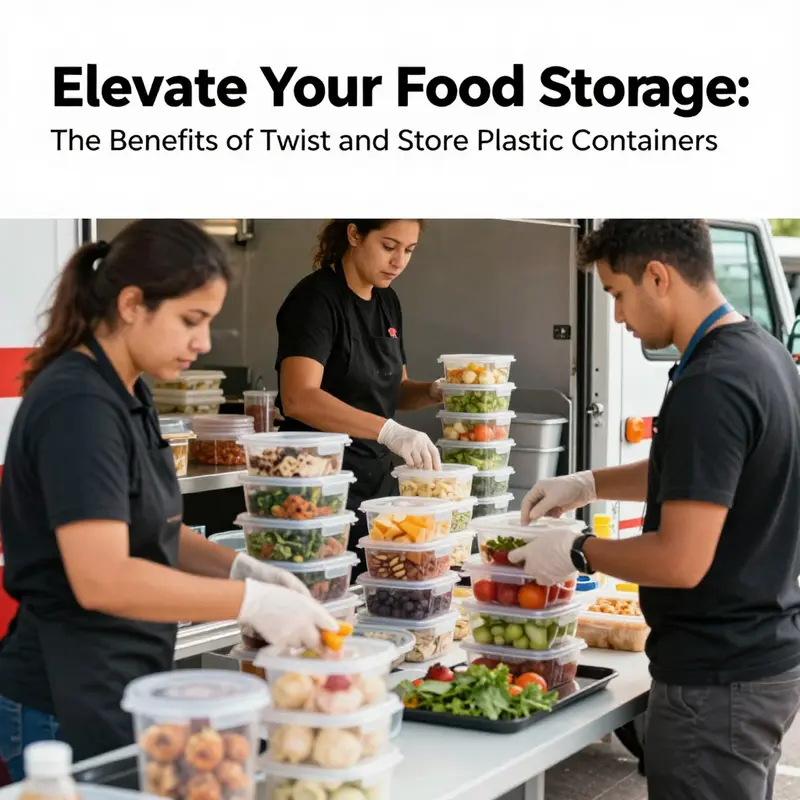 Twist and store plastic food containers highlighted in a sustainable environment, showcasing freshness and eco-friendliness.