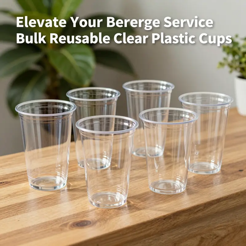 An array of reusable clear plastic cups demonstrating high-quality materials and elegant design.