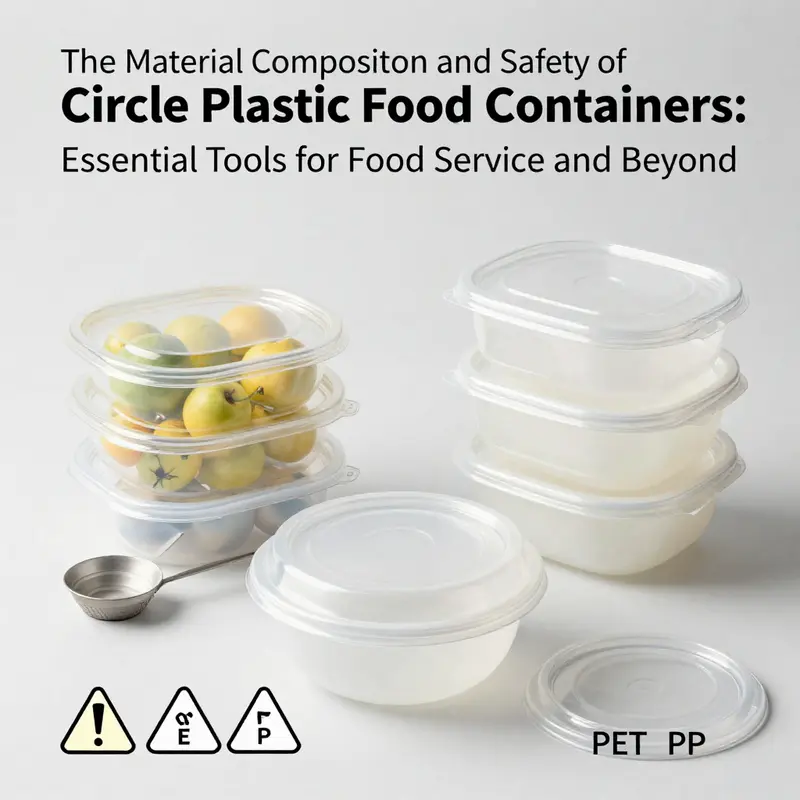 A variety of circle plastic food containers showcasing their design and multipurpose functionality suitable for the food service industry.