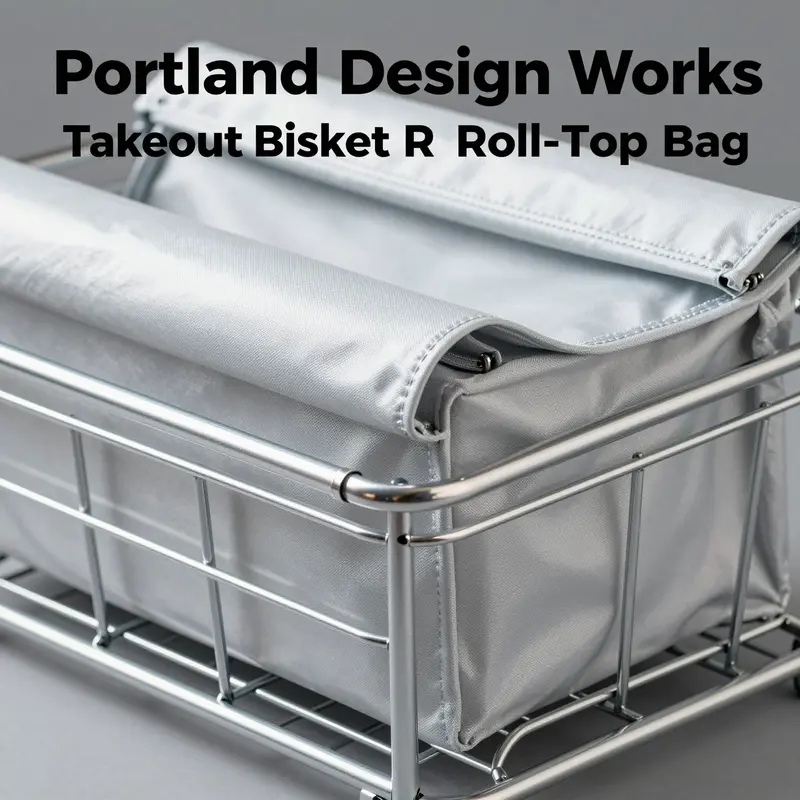 The Portland Design Works Takeout Basket integrates durability and style for urban delivery.