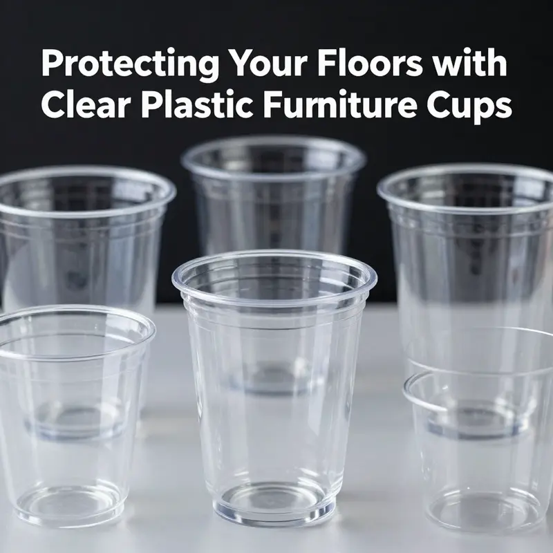 Clear plastic furniture cups in action, protecting floors from scratches in a modern cafe.