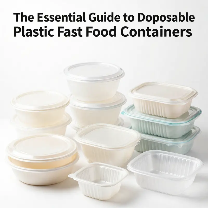 A diverse array of disposable plastic fast food containers highlighting different materials and designs.