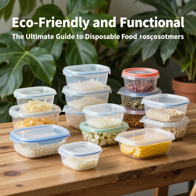 A variety of disposable food storage containers made from plastic and eco-friendly materials.