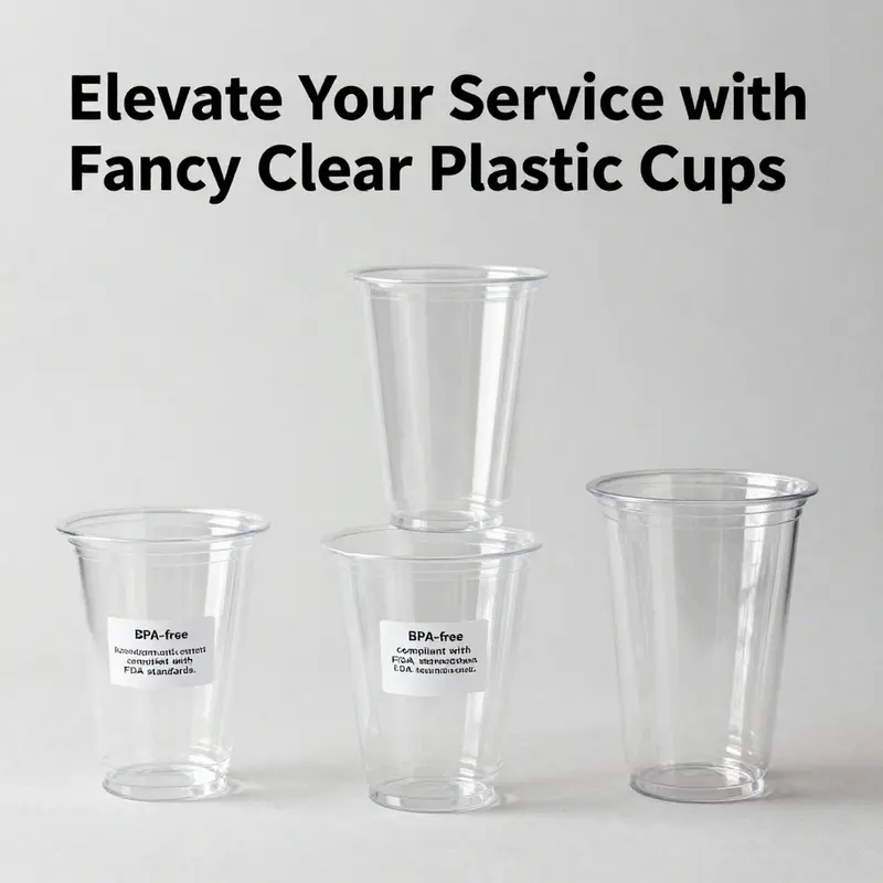 Elegant design elements of fancy clear plastic cups enhance beverage presentation.