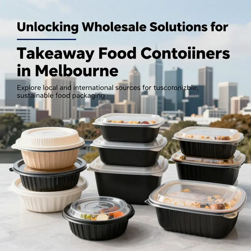 An overview image of Melbourne's skyline with various takeaway food containers in the foreground.