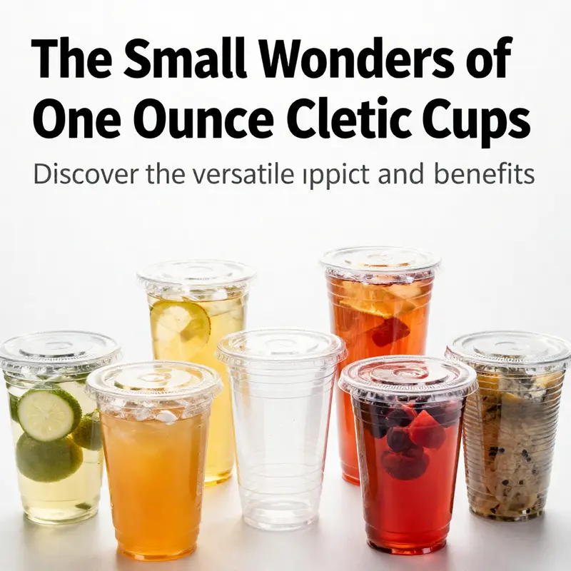 An array of one ounce clear plastic cups filled with various colorful contents, showcasing their versatility in the food service industry.