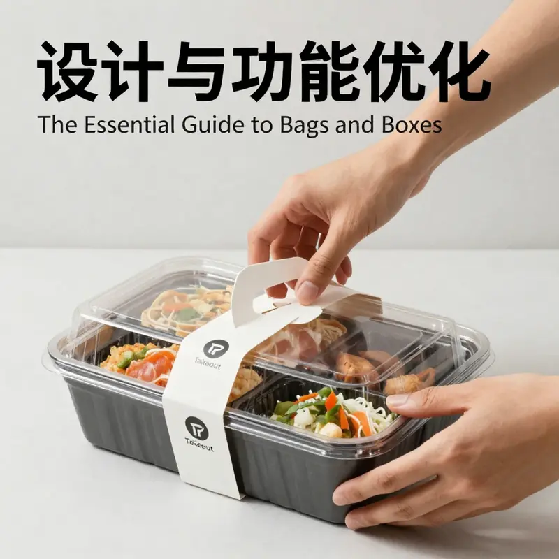 An array of takeout bags and boxes demonstrating various styles and functions for different food items.