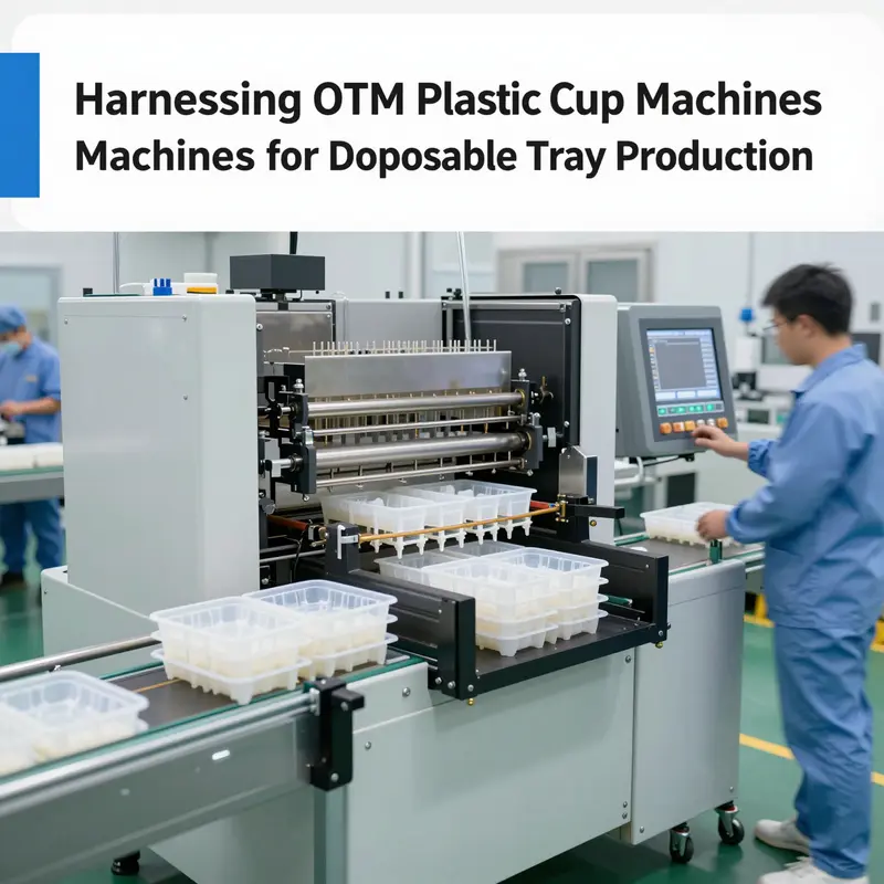 A modern thermoforming machine specifically engineered for producing disposable trays and containers in a commercial manufacturing environment.